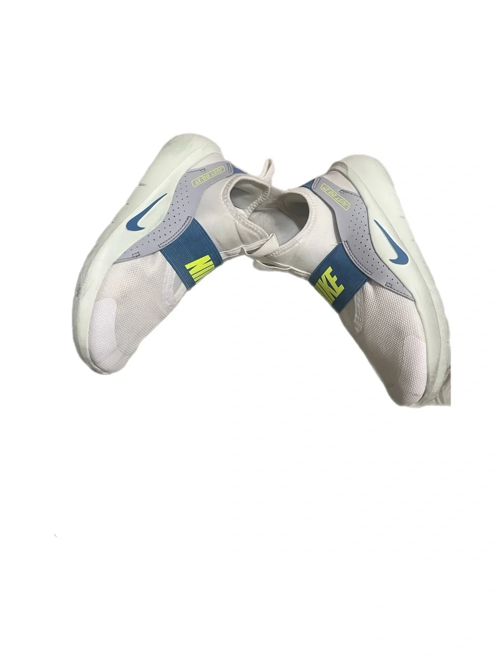 Nike Kids Slip-On Sneakers in White with Blue and Neon Yellow